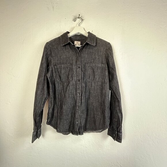 AG Adriano Goldschmied Womens XS Black Button-Up Denim Shirt Long Sleeve Casual - Picture 1 of 8